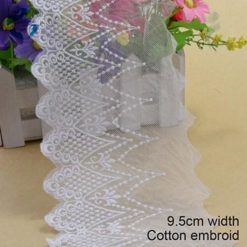 10yard 9.5cm wide white cotton embroidery lace ribbon trim DIY wedding lace garment Accessories african dolls lace applique#3088