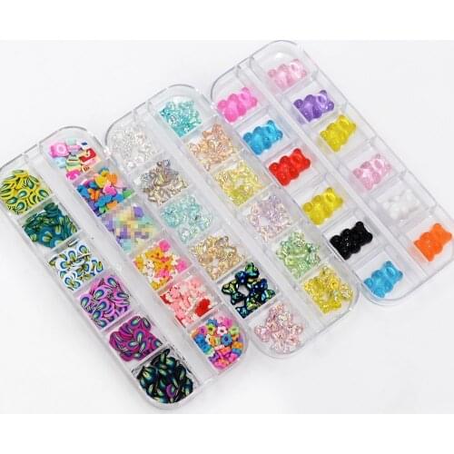 12Girds/Box Resin-Bear Aurora Little Bear Various Colors DIY Decoration Gems 3D Bear Charms Nail Manicure Decoration