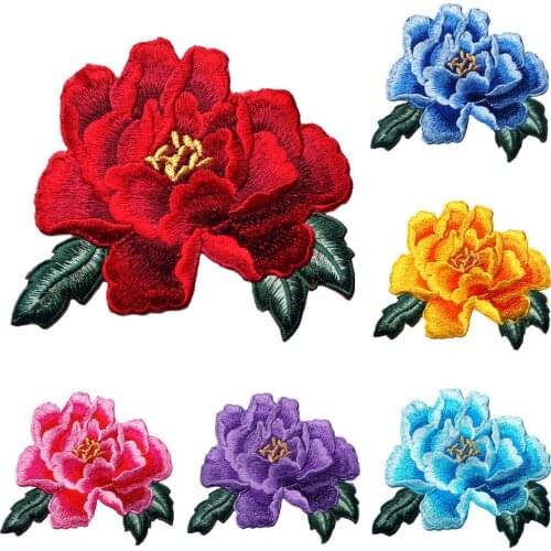 14CM Red Blue Purple Peony Flower Sew Iron On Patches Embroidered Badges For Dress Clothes DIY Wedding Appliques Decoration