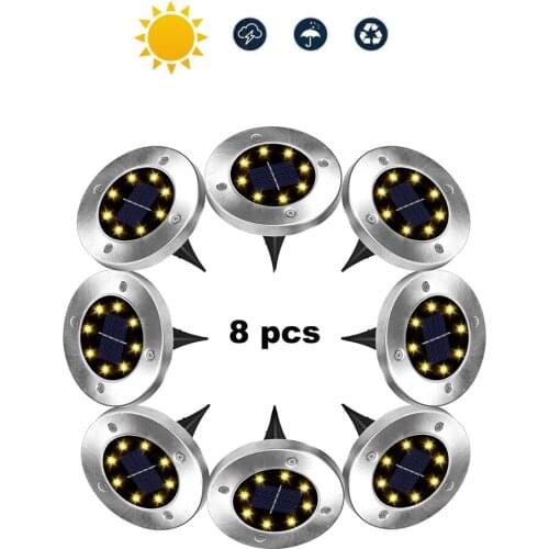 2-8pcs 8 led Solar Power Buried Stair Light 8LEDS Outdoor Garden Pathway Floor Deck Solar Disk Light Landscape Solar Ground Ligh