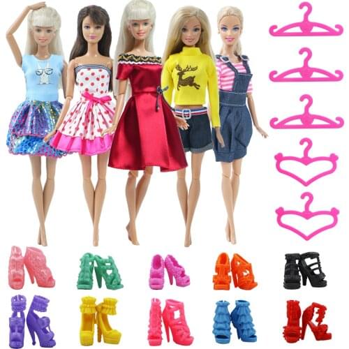 20 Pcs Set Sale Doll Accessories 5 Handmade Doll Dress Outfit Pants Shirt 10 Shoes 5 Hangers Clothes for Barbie Doll Kids Gifts