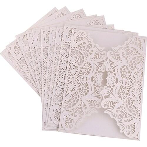 25Pcs Fashion Double Fold Wedding Invitations With Pearl Paper Laser Cut Invitation Greeting Cards Baby Shower Thank You Cards
