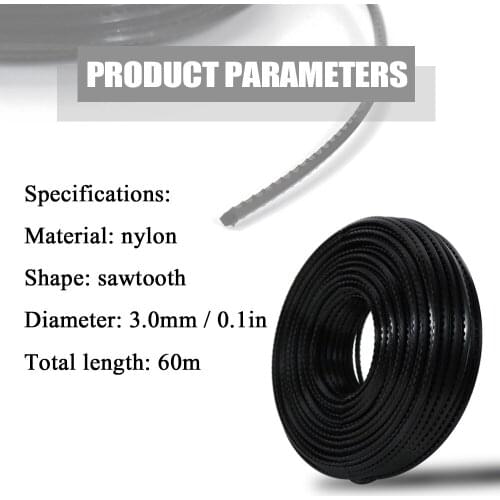 3.0mm 60 Meters Professional Fine Quality Nylon Sawtooth Trimmer Rope Brush Cutter Strimmer Line Mowing Wire