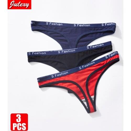 3pcs/lot Julexy M L XL Cotton Women G-string Underwear Sexy Letter Thong Solid Color Low Waist Underpants Female Panties