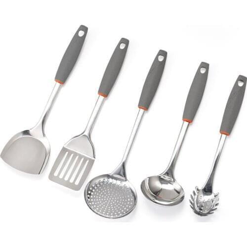 5 Pcs/set Stainless Steel Kitchen Cookware High Quality Spatula Shovel Soup Spoon Set Heat-resistant Design Kitchen Utensils