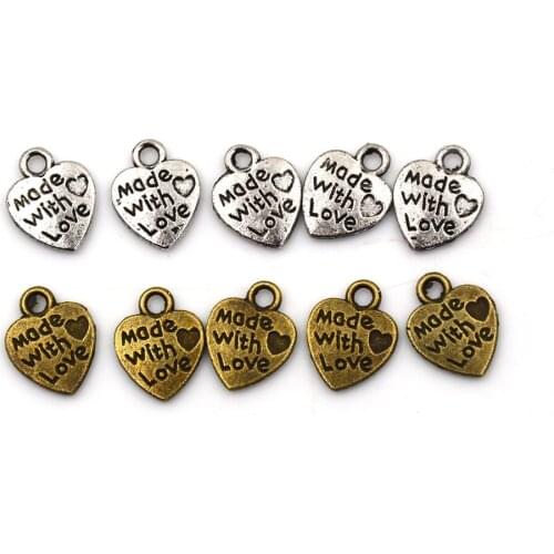 50 Pcs Hand MADE WITH LOVE Heart Charms Pendants Necklace Alloy Metal Beads For DIY Fashion Charms Jewelry Bracelet High Quality