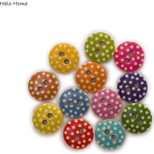 50pcs Dot Printing Pastoral style Round Wood buttons Sewing Scrapbook Clothing Gifts Crafts Handwork Home Decoration 11-18mm