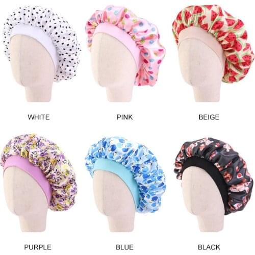 Satin Wide-brimmed Elastic Turban Hat Kids Night Sleep Cute Pattern Bonnet Hair Cap for Children Girl Boy Hair Care Jewelry