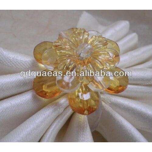 Crystal yellow beaded flower napkin ring