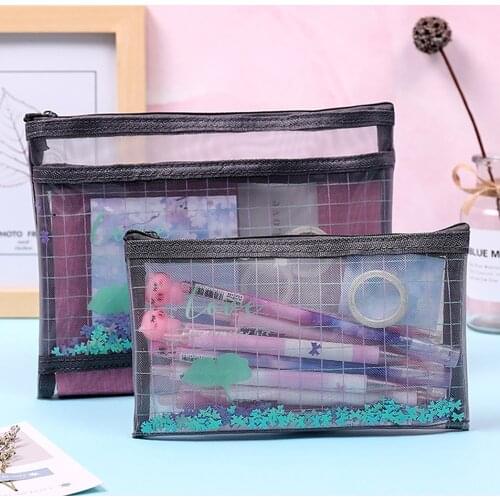 Glitter Large Capacity Pencil Case Mesh File Pouch Bag Multi-Layer Storage Bag Flow Salad Chain Bag School Stationery Supplies