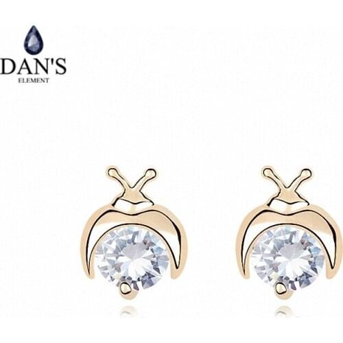 DANS ELEMENT 3 Colors Real Big Brand AAA Zirconia Micro Inlays Beetle Stud Earrings for Women Insect 96516white