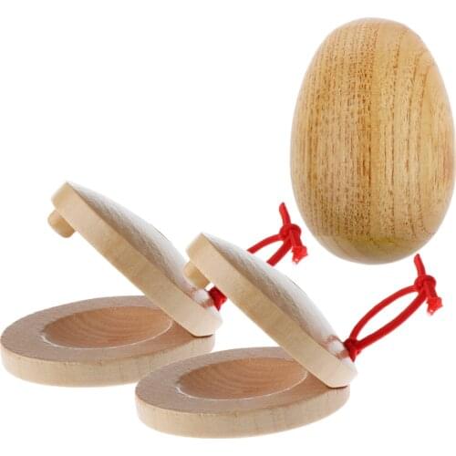 Wooden Egg Sand Shaker with Castanets Musical Instrument Rattle Toy Preschool Educational Toys