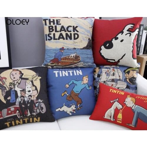 European Tintin Cartoon Pillow Cover Home Decorative Pillow Cushion Cover Linen Pillow Case cojines decorativos para sofa