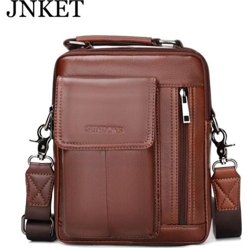 JNKET New Fashion Business Mens Shoulder Handbag Cattlehide Leather Messenger Bags Sling Bag Crossbody Bag