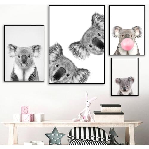 Koala Print Black and White Picture Canvas Painting Wild Life Photography Australian Animal Zoo Poster Nursery Wall Art Decor