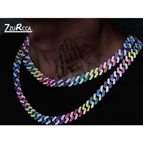 Multicolor Miami Curb Cuban Chain Gold Jewelry Set Bling Bling Rhinestone Crystal Bracelet Necklaces for Women Men Bride Jewelry