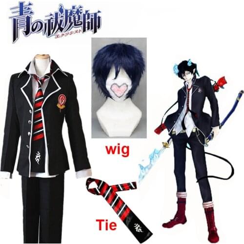 Anime Ao no Exorcist Cosplay Blue Exorcist Rin Okumura Cosplay Costume School Uniform Men Outfits Coat + Pants + Shirt + Wig