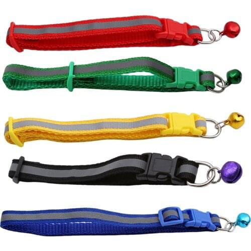 Nylon Pet Necklace Dog Collar Glossy Reflective Safety Buckle Collar With Bell Puppy Kitten Lovely Gift Animal Collar For Cats