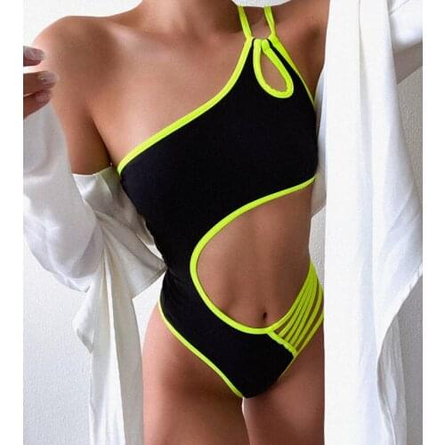 2021 New Fashion Simple One-piece Swimsuit One-piece Bikini Color Matching Swimsuit Ladies Swimwear Bikini