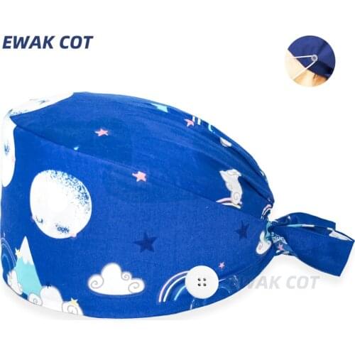 New Colorful Scrub Cap Anime Printing Work Nursing Hat 100% Cotton Beautician Dust Proof Cooking Chef Caps Surgicals Hats Unisex