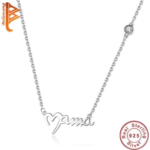 Wholesale 5PCS Love Heart MAMA Pendant Necklace For Women 925 Sterling Silver Jewelry With Crystal Birthday Mothers Day Gift