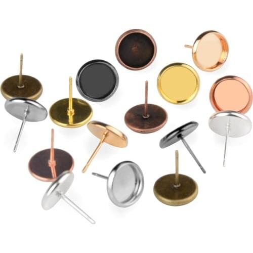 50pcs/lot Blank Earring Base Cabochon Cameo Base 8 10 12 14 16 18 20 mm Flat Earring Setting Supplies Jewelry Components