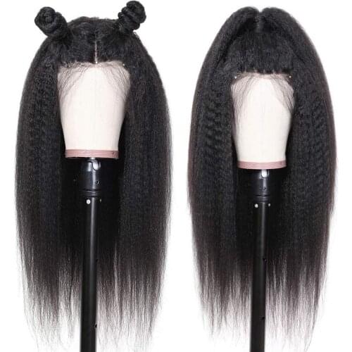 Kinky Straight Human Hair Wigs 4*1 Lace Part Wig Pre Plucked Brazilian Remy 150 Density Lace Wig For Women Glueless Wig
