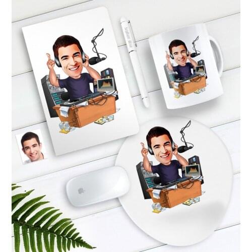 Personalized Mr Radio Broadcaster Caricature Of Notebook Pen Mug Mouse Pad set