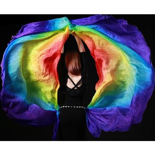 100% Silk Belly Dance Gradient Color Shawl Veil 260x110cm Belly Dance Colorful Silk Veils Semicircle Scarf Shawl Veil 2 Pieces