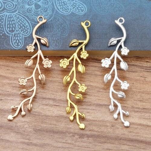 20 Pcs/Lot) 15x59mm Gold Silver Plated Flowers Branch Pendant DIY Metal Alloy Accessories For Jewelry Making