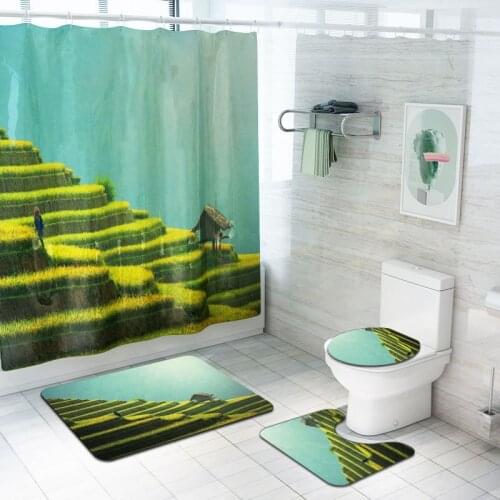 Drop Shipping bamboo style Bathroom Rug Bathroom Mat Set Kitchen Door Floor Mat Carpet for Toilet Non Slip shower curtains