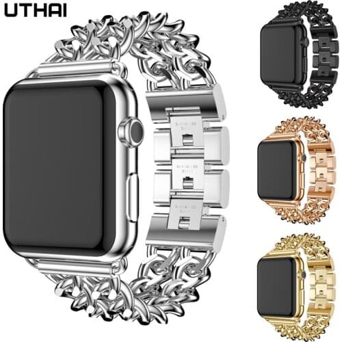 2021 strap For Apple Watch6 5 4 3 SE Band 44mm 40mm Stainless steel metal bracelet correa for iWatch Series 42mm 38mm UTHAI A67