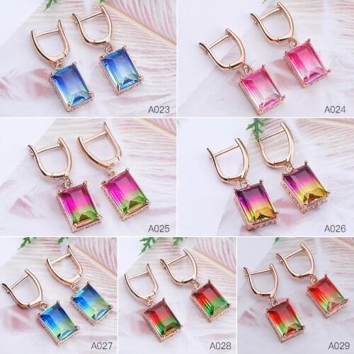 SHUANGR Colorful Crystal Earrings For Women Girls CZ Square Shape Hoop Earrings Statement Wedding Fashion Jewelry pendientes