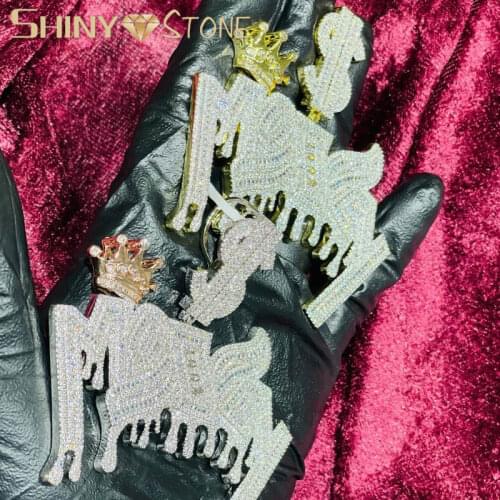 Iced Out Bling MONEY Letters Pendant Necklaces Crown Dollar Sign Cubic Zircon CZ Paved Men Women Charm Necklace Hip Hop Jewelry