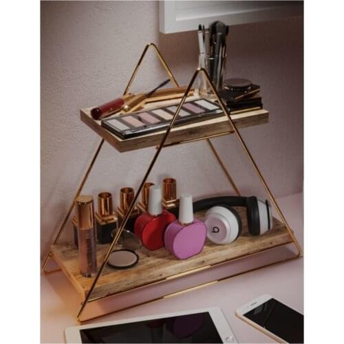 Triangle Table Service Rack Decorative Kitchen Bathroom Organizer Gold Wood Shelf Modern Trian Decor