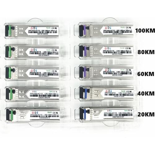 LC SFP Fiber optic module 1.25G LC 20/40/60/80/100KM 1310/1490/1550nm Single Fiber SFP Optical Module Transceiver FOR ONU OLT