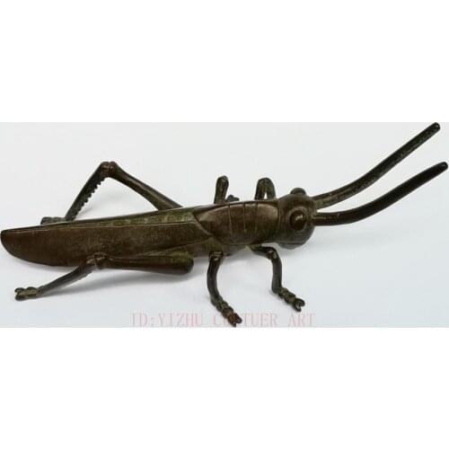 YIZHU CULTUER ART Collection Old China Bronze Carving Locust Statue Pen Rack Pendant or Paperweight Family Decoration Gift