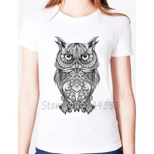 Owl Print Women tshirt Modal Casual Loose Funny t shirts For Lady Top Tee SH-79