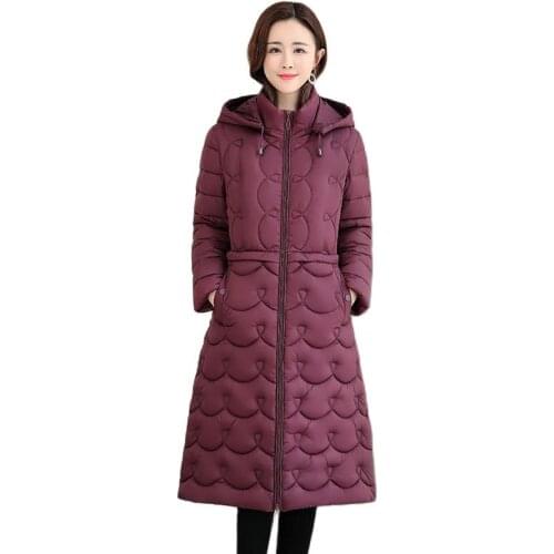 Women Winter Long Hooded Slim Windproof Corduroy Coat Outwear Overcoat Oversized Puffer Jacket Cotton Padded Parkas