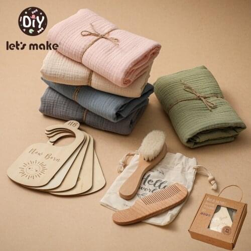 Lets make 1 Set Baby Bath Products Towel Cotton Blanket Wooden Crafts Gift Product Baby Birth Gift ECO-Friendly Care Bath Set