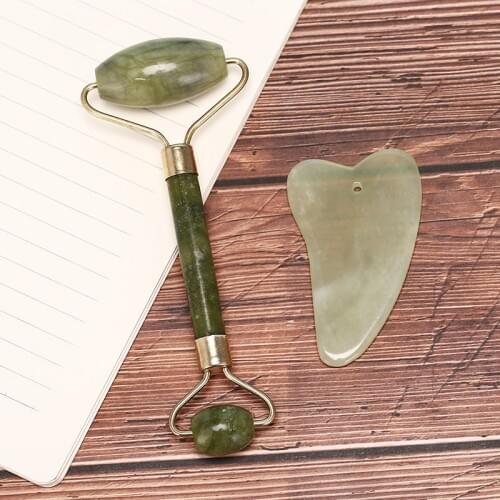 1PCS/1 Set Women Natural Jade Guasha Facial Face Thin Roller+Body Guasha Board Massager Stone Tool Health Care Relaxation