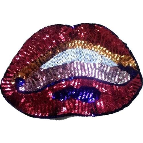 1PCS Colorful Sequins Lips Patches Embrioderey Sticker Sewing Patch for Clothes Bags 18x27cm DIY Garment Accessories Patchwork