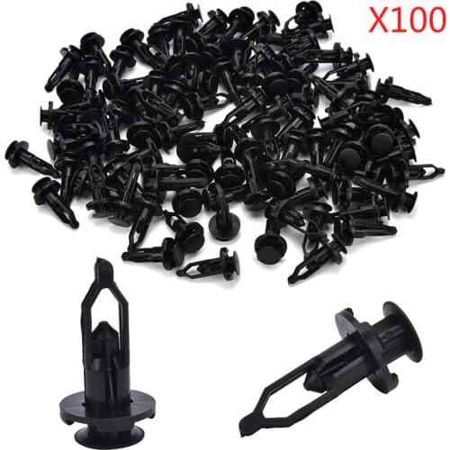 100pcs 9mm Car Door Trim Fender Clips Black Plastic Rivets Fastener for Toyota