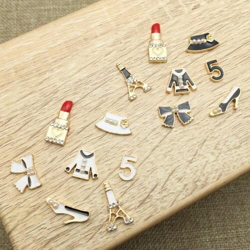 140pcs Fashion Rhinestone Pearl Crystal Lipstick Paris Hat Pins Charms Flatback Hair Clips Floating Enamel Jewelry Phone Decor