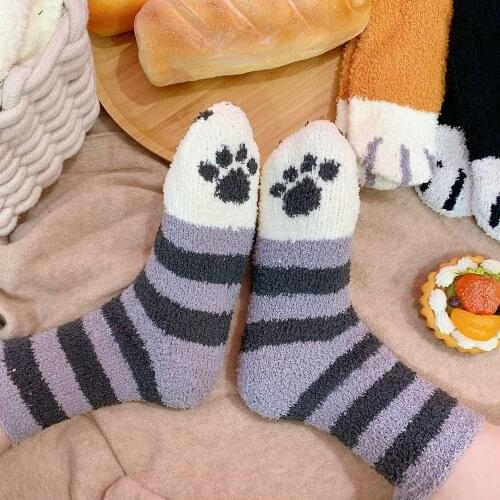2019 3D Print Adult Thick Fluffy Fleence Animal Paw Socks Harajuku Cat Soft Breathable Winter Home Floor Socks