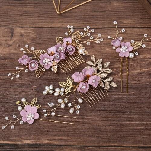 2021 Luxury Hairpin For Women Hair Combs Headdress Prom Bridal Wedding Crown Elegant Hair Accessories Gold Leaves Headwear 4Pcs