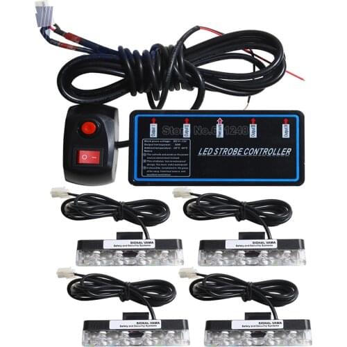 4X4LED Ultra-thin Wired Control 12V Auto Car Grille Strobe Warning Light Flashing DRL Ambulance Emergency Police Day Lights