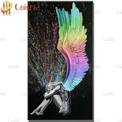 5d diy diamond painting Doodle fantasy angel with colorful wings mosaic diamond crystal painting full square round diamond decor