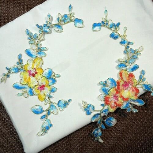 6Pcs/Lot Red Yellow Mesh embroidery applique wedding dress embroidery decal lace patch paste flower stage clothing accessories