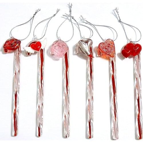 6pcs Custom Handmade Murano Glass Xmas Candy Cane Art Pendant Christmas Tree Decoration Hanging Accessories Craft Walking Stick